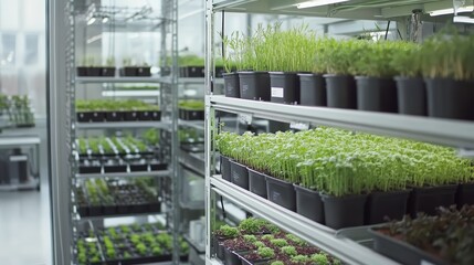 Vertical Farm with Rows of Green Plants