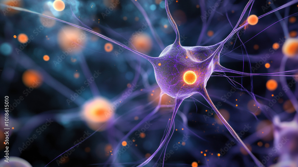 Poster close up view of biological matrix showcasing neurons and synapses, highlighting intricate connectio