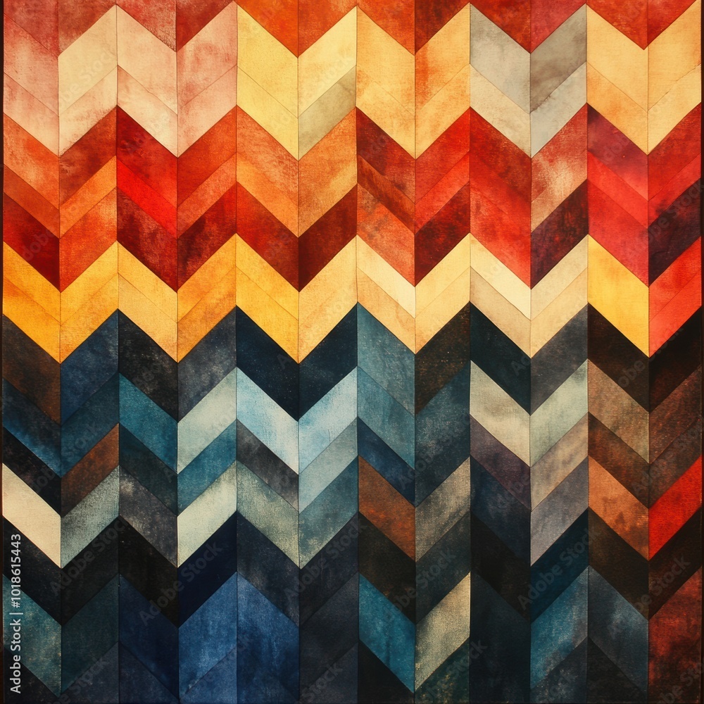 Poster chevron pattern design, bold chevron lines create dynamic visual rhythm, suitable for modern decor, 