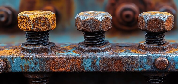 Macro shot of rusted bolts and screws on a decaying factory machine, Canon EOS 80D, 100mm macro lens, f28, ISO 100