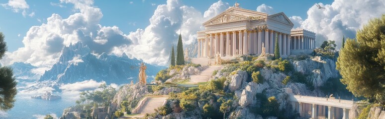On Mount Olympus, a Fantasy Palace. Fantasy Scenery.