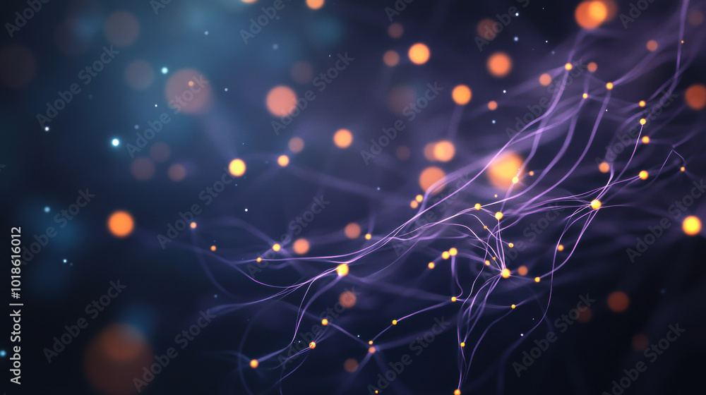 Poster detailed view of microscopic fibers with glowing particles, creating mesmerizing abstract background