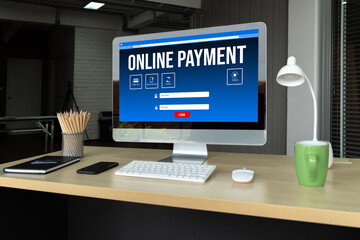 Naklejka premium Online payment platform for modish money transfer on the internet netowrk
