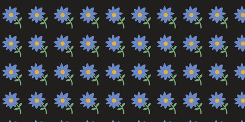 Cute and adorable blue flower pattern on black background