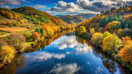 Fototapeta premium Autumn landscape with Sil river in O Barco de Valdeorras Ourense