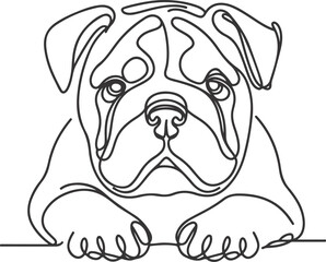 Line art French bulldog illustration. Ink style, cute animal for print Vector linear silhouette.