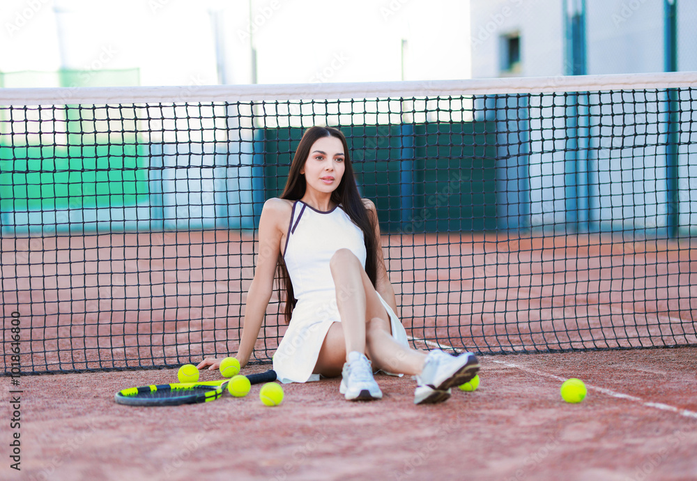 Canvas Prints Beautiful woman in sportswear on tennis court