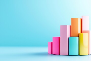 Colorful bar chart on blue background for data visualization and analysis.