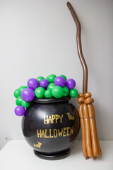 witch's cauldron and broom, halloween decorations