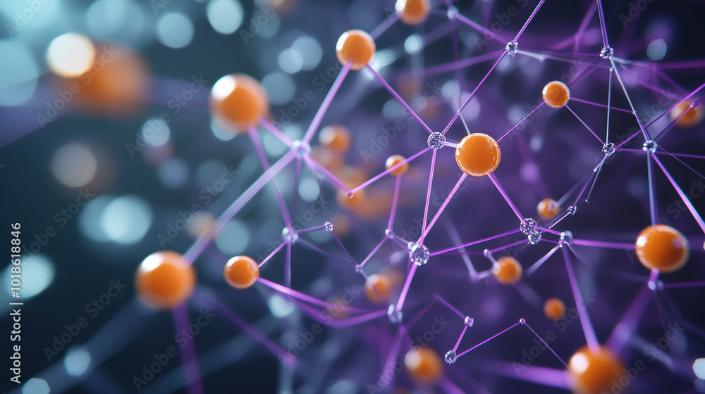 Poster microscopic image showcasing detailed arrangement of interconnected nodes and strands, illustrating 