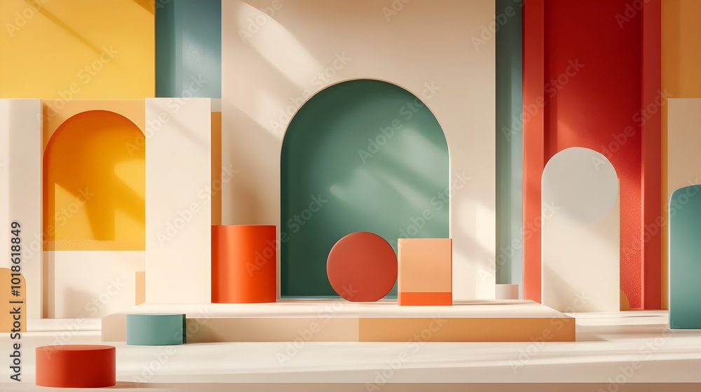 Aufkleber multicolored 3d studio room with sleek plinth display dynamic shadow gradient and natural light fill