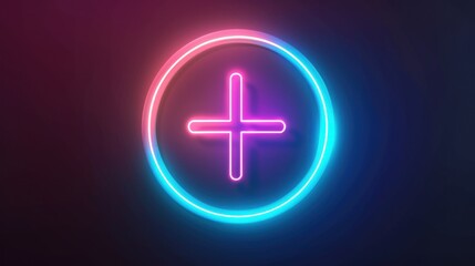 Fototapeta premium Neon Plus Sign in Circle
