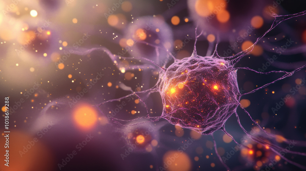 Poster microscopic cells with vibrant colors and intricate structures create mesmerizing view of cellular a