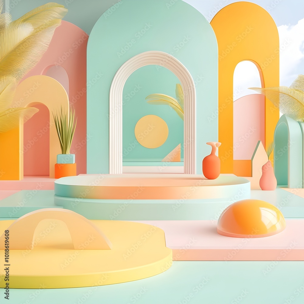Aufkleber captivating kaleidoscopic 3d studio setting with minimal product display platform soft shadows and b