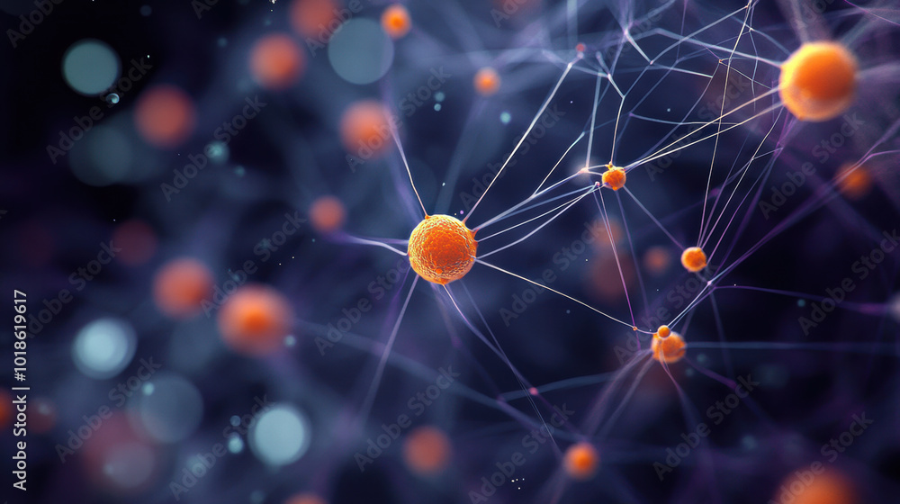 Poster zoomed in look at biological matrix featuring interconnected cells and structures, showcasing vibran