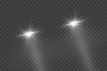 Cars light effect. White glow car headlight bright beams ray isolated on transparent background
