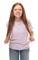 Obraz premium Portrait of teenage girl on white background