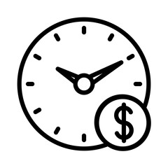 Vector icon of a clock with a dollar symbol, representing the concept of time is money in business and finance.