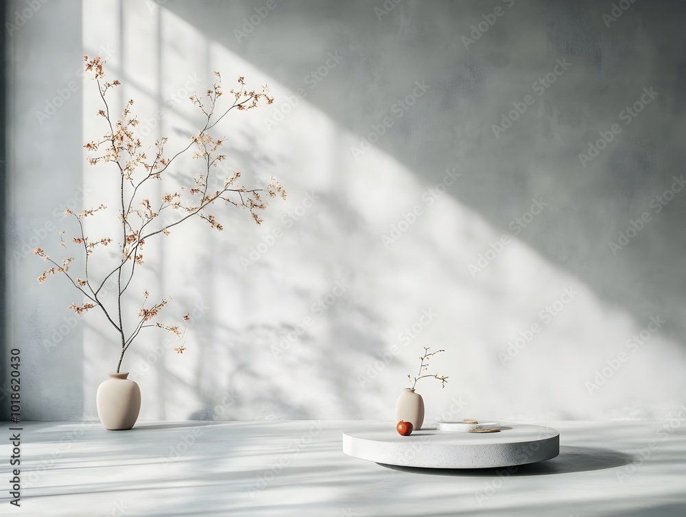 Poster sleek and refined 3d studio space with minimalist product display uncluttered floor simple product s