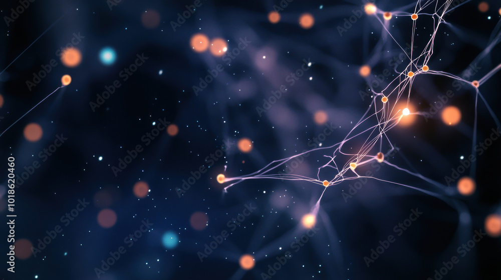 Poster mesmerizing view of biological structure showcasing interconnected nodes and glowing elements agains