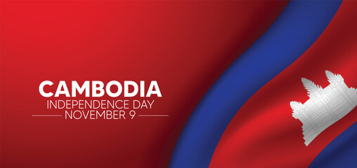 Cambodia Independence Day 9 November waving flag vector poster