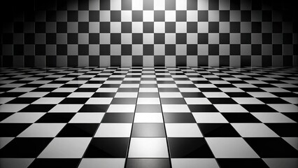 Naklejka premium Background of black and white checked floor with perspective Eye Level