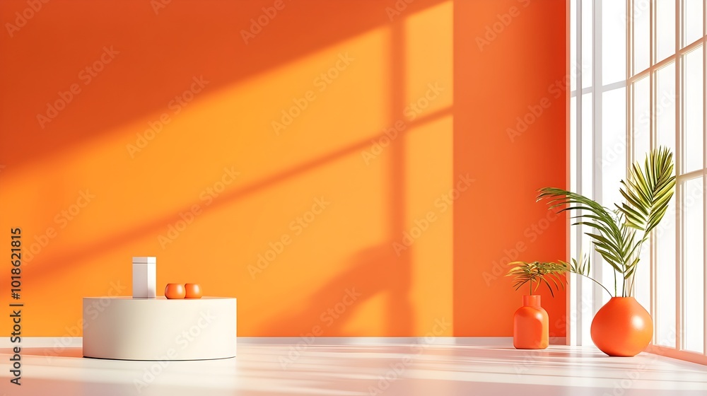 Poster vibrant 3d studio room setting with a warm directional lighting empty floor and wall featuring a pro