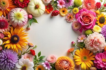 Fototapeta premium Background of various flowers, asymmetric arrangement