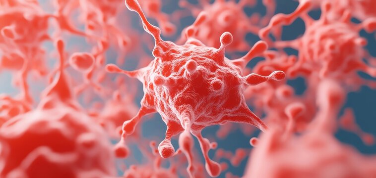 Close-up of vibrant, microscopic blood cells on a blurred background.