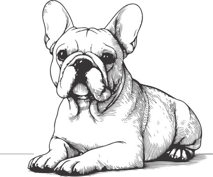 recommend clip art: Line art French bulldog illustration. Ink style, cute animal for print Vector linear silhouette.