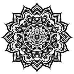 Elegant Black and White Vector Mandala with Ornate Patterns
