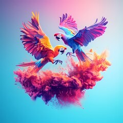 Obraz premium Playful Tropical Birds Illustration with Vibrant Colors