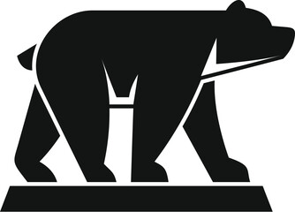 Simple black silhouette of a bear walking on a short podium