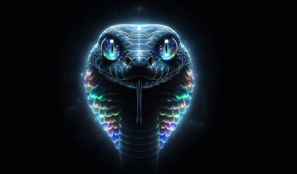 The blue snake ​shing has sparkling eyes.