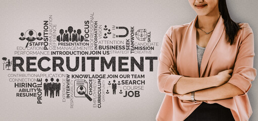 Human Resources Recruitment and People Networking Concept. Modern graphic interface showing...