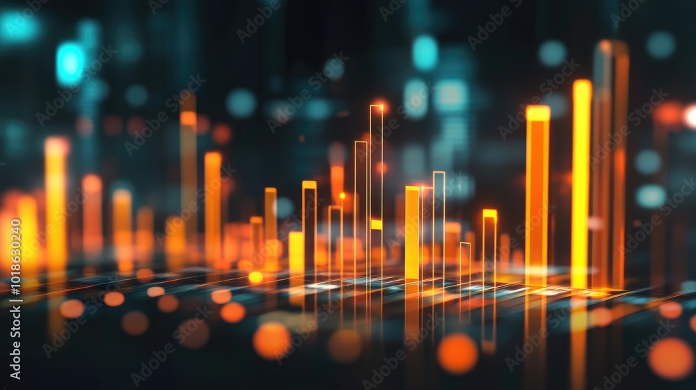 Poster abstract data visualization with bright bars and dots