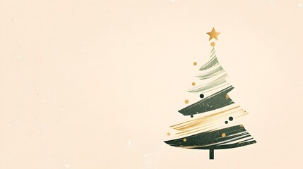Minimalist Christmas Tree with Golden Star on Beige Background
