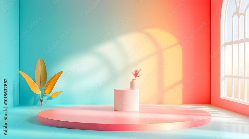 Poster minimalist 3d rendered studio room featuring a clean gradient backdrop empty floor and walls a centr