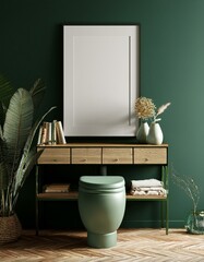 Mock-up Frame in Modern Dark Green Home Interior - 3D Render