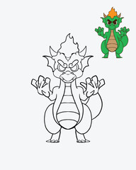 Illustration Vector Graphic Of Outline Cute Dragon For Coloring Book 