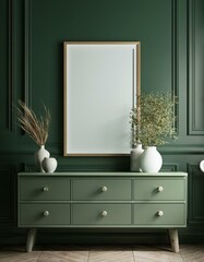 Mock-up Frame in Modern Dark Green Home Interior - 3D Render