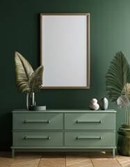 Mock-up Frame in Modern Dark Green Home Interior - 3D Render