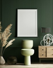 Mock-up Frame in Modern Dark Green Home Interior - 3D Render