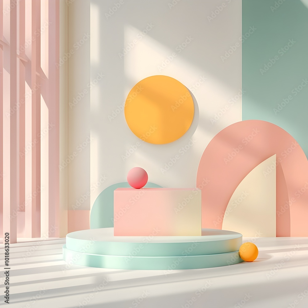 Aufkleber vibrant 3d studio space with abstract color gradient background centered product display podium and 