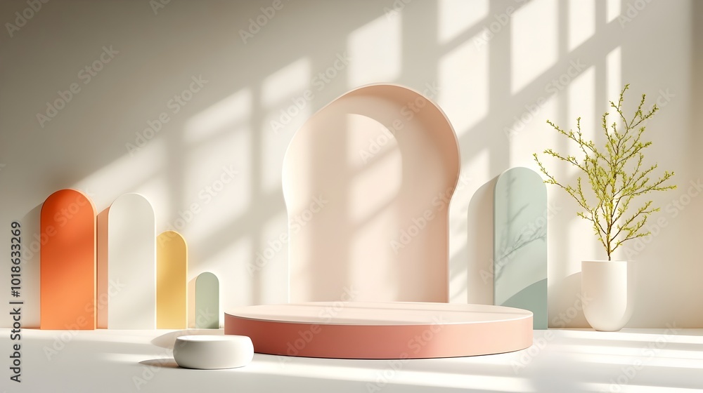 Poster vibrant three dimensional studio scene featuring a diverse color scheme product platform gradient sh