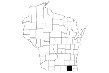 Map of Walworth County in Wisconsin state on white background. single County map highlighted by black colour on Wisconsin map. UNITED STATES, US