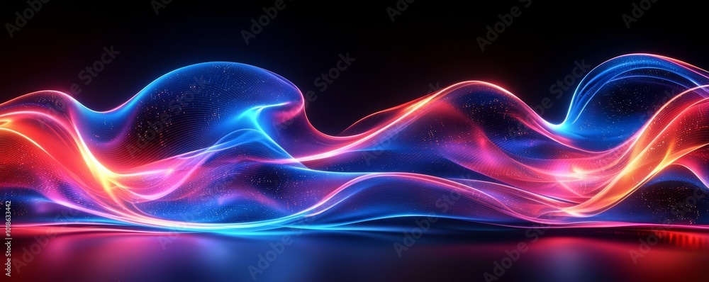 Aufkleber abstract digital neon waves flow background with empty space for text , copy space for text,