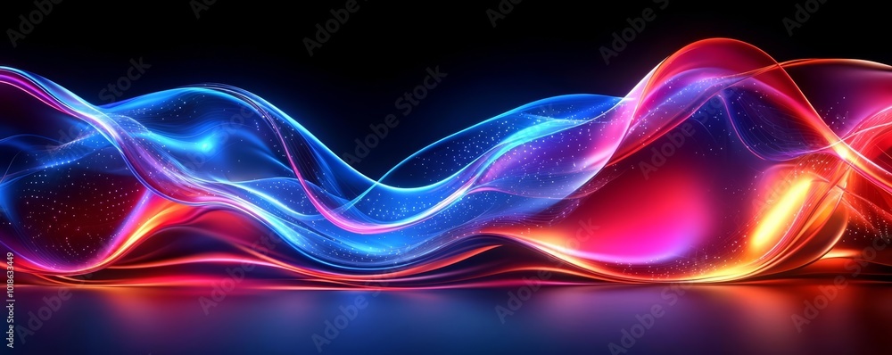 Aufkleber abstract digital neon waves flow background with empty space for text , copy space for text,