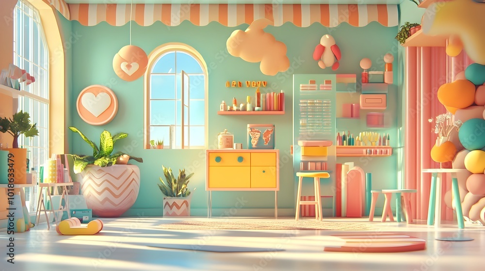 Poster peaceful 3d studio setting with an eclectic background uncluttered floor and wall showcasing a produ