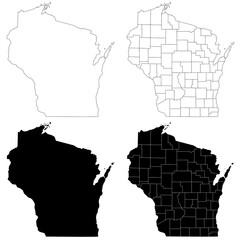 Wisconsin administrative map, Wisconsin outline and counties state map set - illustration version
